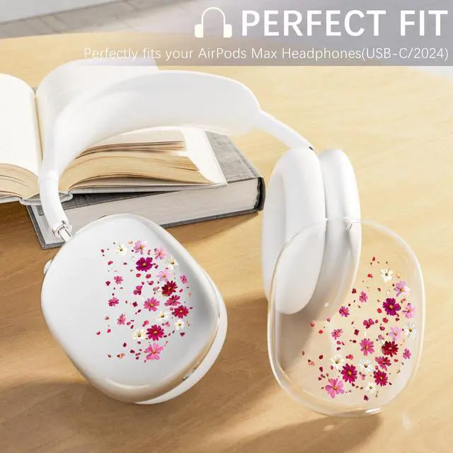 Alt view image 6 of 7 - Headphone Cover for AirPods Max, Girly Cute Clear Ear Cups Covers, Silicone Ear Pad Case Headband Cover for Apple AirPods Max (2024/2020), Pink Petals