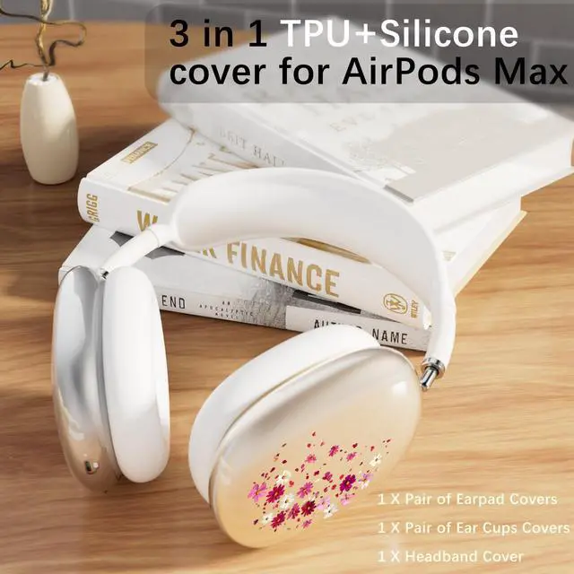 Alt view image 7 of 7 - Headphone Cover for AirPods Max, Girly Cute Clear Ear Cups Covers, Silicone Ear Pad Case Headband Cover for Apple AirPods Max (2024/2020), Pink Petals
