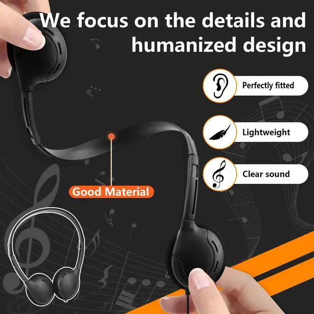 Alt view image 3 of 7 - USB C Headphones Bulk for Classroom Kids Students 20 Pack,Wired | On Ear USB Type C Headphones for School Library Computer Lab,Compatible with Laptop Tablet Phone PC Black