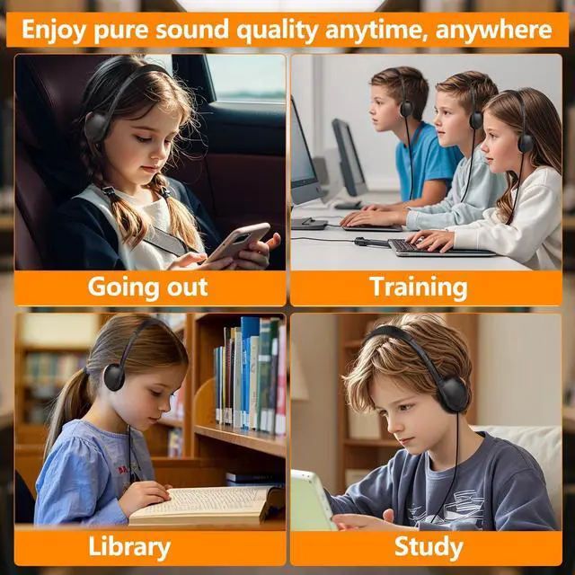 Alt view image 7 of 7 - USB C Headphones Bulk for Classroom Kids Students 20 Pack,Wired | On Ear USB Type C Headphones for School Library Computer Lab,Compatible with Laptop Tablet Phone PC Black