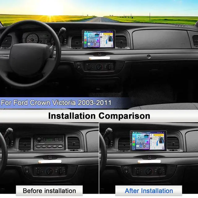 Alt view image 2 of 7 - Single Din Car Radio for 2003-2008 Ford Crown Victoria CarPlay Android Auto | 9" Singel DIn Touchscreen Car Stereo,1 Din Car Audio Receivers w/Bluetooth Mirror Link SWC FM AM Back Camera