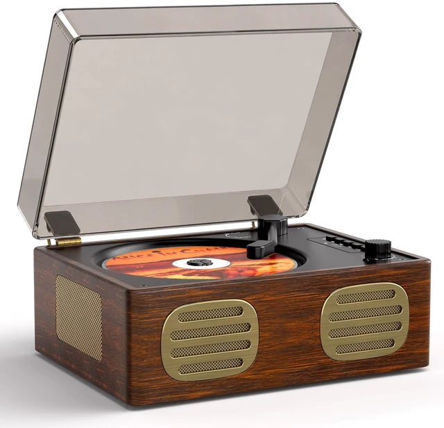 Main image of CD Player with Speaker, Retro Portable CD Players for Home with Bluetooth Rechargeable, AUX-in, Headphone Jack, USB Mode, Wood Music Player with Nostalgic Style, Gift for Music Lovers, Walnut