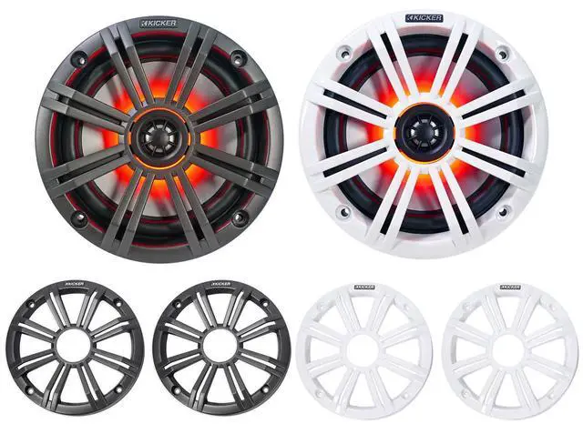 Alt view image 2 of 7 - (2) 45KM654L 6.5" 390w Marine LED Speakers w/Charcoal with White Grilles KM65 Bundle with Pair Rockville MAC65W 6.5" White Aluminum Wakeboard Tower Speaker Pod Enclosures