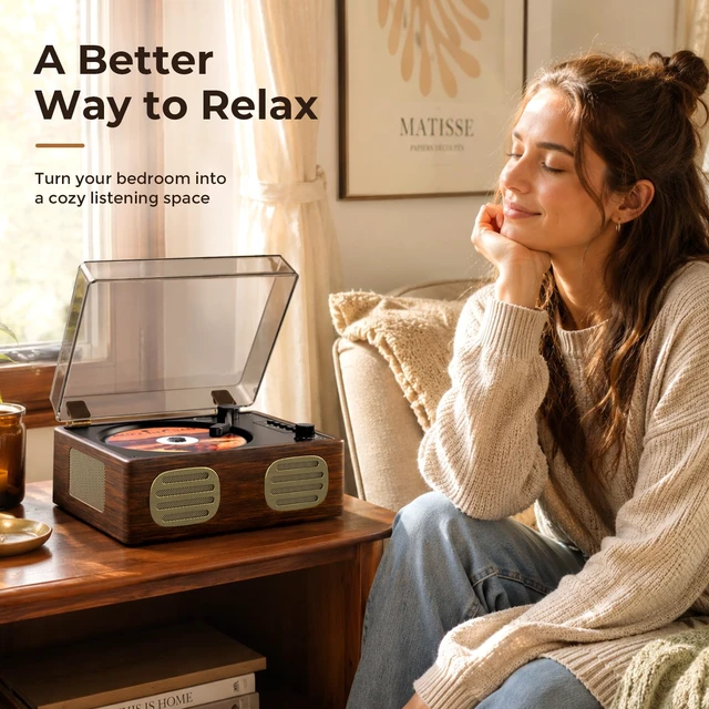 Alt view image 5 of 7 - CD Player with Speaker, Retro Portable CD Players for Home with Bluetooth Rechargeable, AUX-in, Headphone Jack, USB Mode, Wood Music Player with Nostalgic Style, Gift for Music Lovers, Walnut