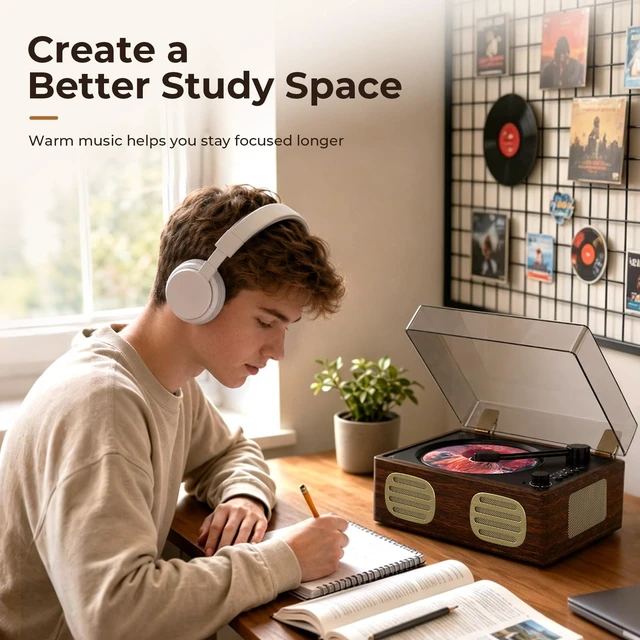 Alt view image 6 of 7 - CD Player with Speaker, Retro Portable CD Players for Home with Bluetooth Rechargeable, AUX-in, Headphone Jack, USB Mode, Wood Music Player with Nostalgic Style, Gift for Music Lovers, Walnut