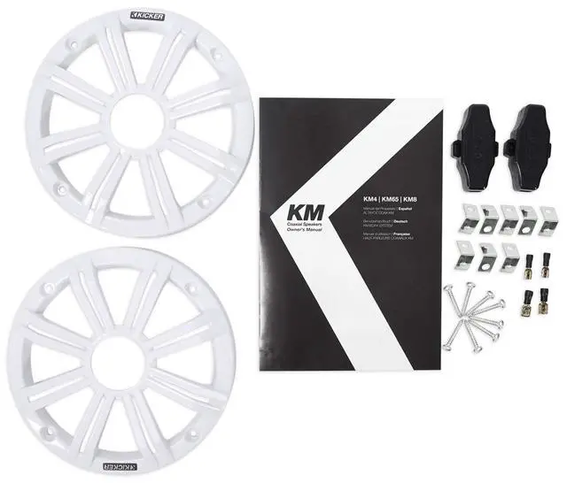 Alt view image 7 of 7 - (2) 45KM654L 6.5" 390w Marine LED Speakers w/Charcoal with White Grilles KM65 Bundle with Pair Rockville MAC65W 6.5" White Aluminum Wakeboard Tower Speaker Pod Enclosures