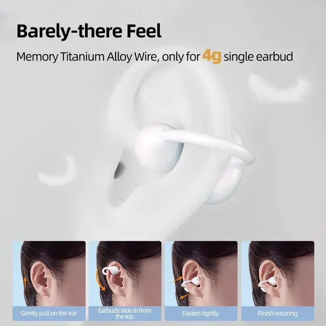 Alt view image 4 of 7 - Open Ear Headphones, Trickle 4g Lightweight Wireless Bluetooth 5.4 Clip On Earbuds with 38H Playtimes, Fit Comfort Sport Ear Clip Earbuds, Hi-Fi Earphones for Fintness Running Workout