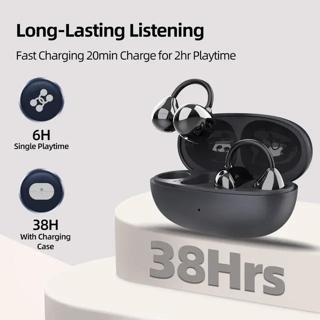 Alt view image 7 of 7 - Open Ear Headphones, Trickle 4g Lightweight Wireless Bluetooth 5.4 Clip On Earbuds with 38H Playtimes, Fit Comfort Sport Ear Clip Earbuds, Hi-Fi Earphones for Fintness Running Workout