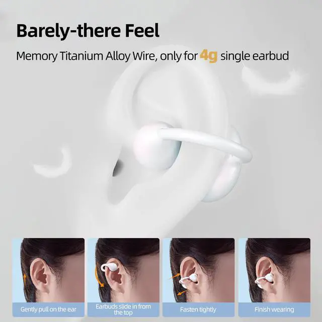 Alt view image 4 of 7 - Open Ear Headphones, Trickle 4g Lightweight Wireless Bluetooth 5.4 Clip On Earbuds with 38H Playtimes, Fit Comfort Sport Ear Clip Earbuds, Hi-Fi Earphones for Fintness Running Workout