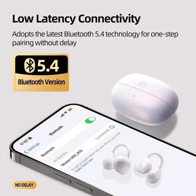 Alt view image 5 of 7 - Open Ear Headphones, Trickle 4g Lightweight Wireless Bluetooth 5.4 Clip On Earbuds with 38H Playtimes, Fit Comfort Sport Ear Clip Earbuds, Hi-Fi Earphones for Fintness Running Workout