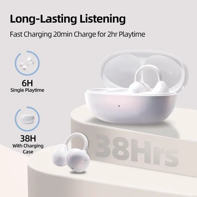Alt view image 7 of 7 - Open Ear Headphones, Trickle 4g Lightweight Wireless Bluetooth 5.4 Clip On Earbuds with 38H Playtimes, Fit Comfort Sport Ear Clip Earbuds, Hi-Fi Earphones for Fintness Running Workout