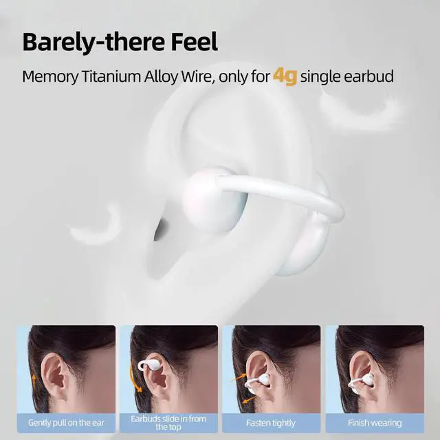 Alt view image 4 of 7 - Open Ear Headphones, Trickle 4g Lightweight Wireless Bluetooth 5.4 Clip On Earbuds with 38H Playtimes, Fit Comfort Sport Ear Clip Earbuds, Hi-Fi Earphones for Fintness Running Workout