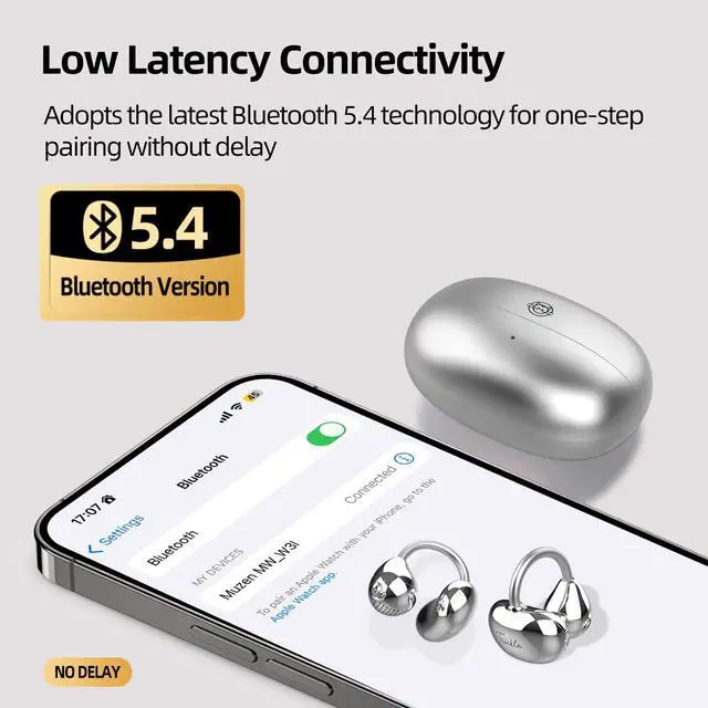 Alt view image 5 of 7 - Open Ear Headphones, Trickle 4g Lightweight Wireless Bluetooth 5.4 Clip On Earbuds with 38H Playtimes, Fit Comfort Sport Ear Clip Earbuds, Hi-Fi Earphones for Fintness Running Workout