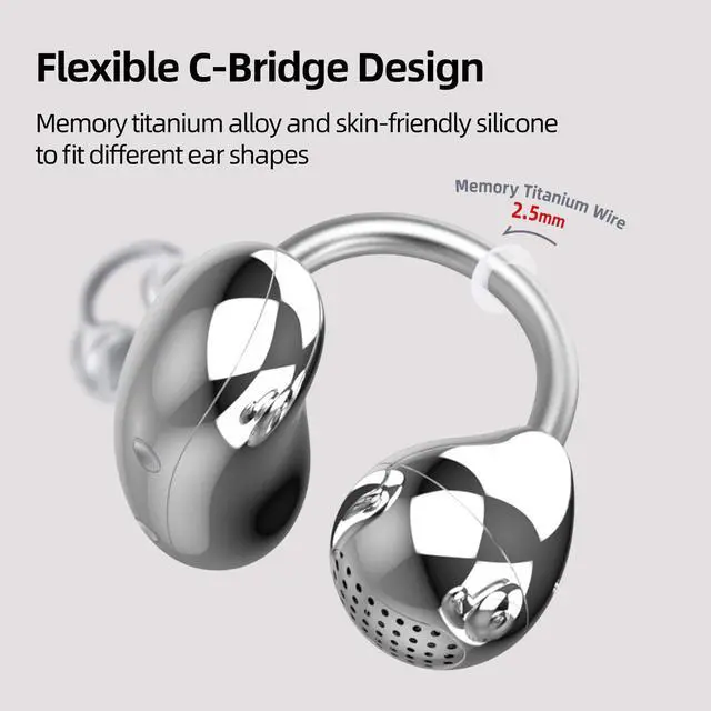 Alt view image 6 of 7 - Open Ear Headphones, Trickle 4g Lightweight Wireless Bluetooth 5.4 Clip On Earbuds with 38H Playtimes, Fit Comfort Sport Ear Clip Earbuds, Hi-Fi Earphones for Fintness Running Workout