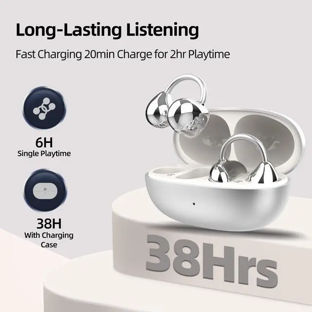 Alt view image 7 of 7 - Open Ear Headphones, Trickle 4g Lightweight Wireless Bluetooth 5.4 Clip On Earbuds with 38H Playtimes, Fit Comfort Sport Ear Clip Earbuds, Hi-Fi Earphones for Fintness Running Workout