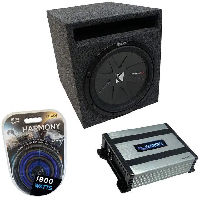 Main image of Universal Car Stereo Slotted S Port Single 12" Kicker Bundle Comp C12 Sub Box Enclosure & Harmony HA-A400.1 Amp