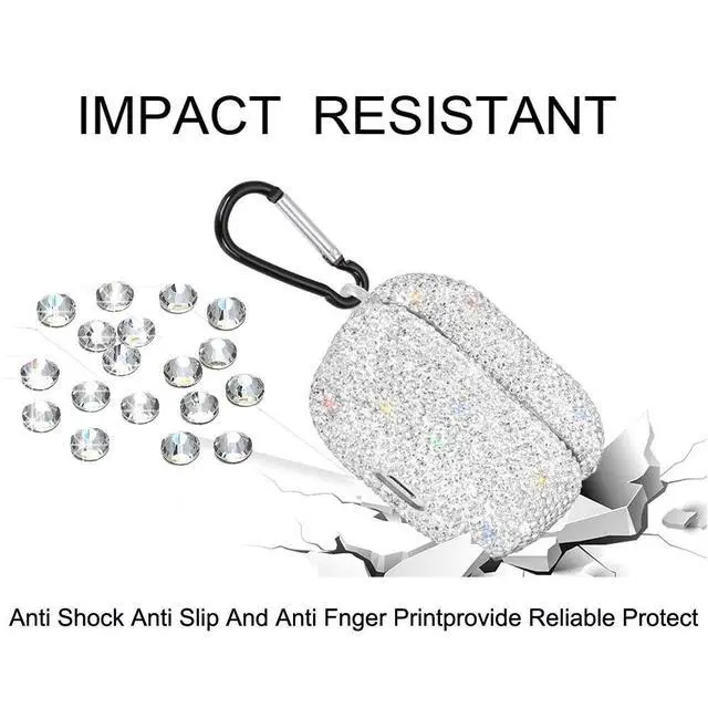 Alt view image 2 of 5 - Bling Rhinestones Cover for AirPods Pro Case,Cute Bling Crystal Rhinestone AirPod Pro Protective Case Cover Shockproof with Keychain for 2019 AirPods Pro Charging Case (Silver)