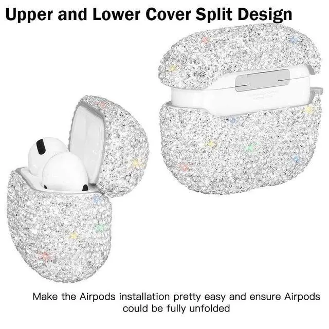 Alt view image 3 of 5 - Bling Rhinestones Cover for AirPods Pro Case,Cute Bling Crystal Rhinestone AirPod Pro Protective Case Cover Shockproof with Keychain for 2019 AirPods Pro Charging Case (Silver)