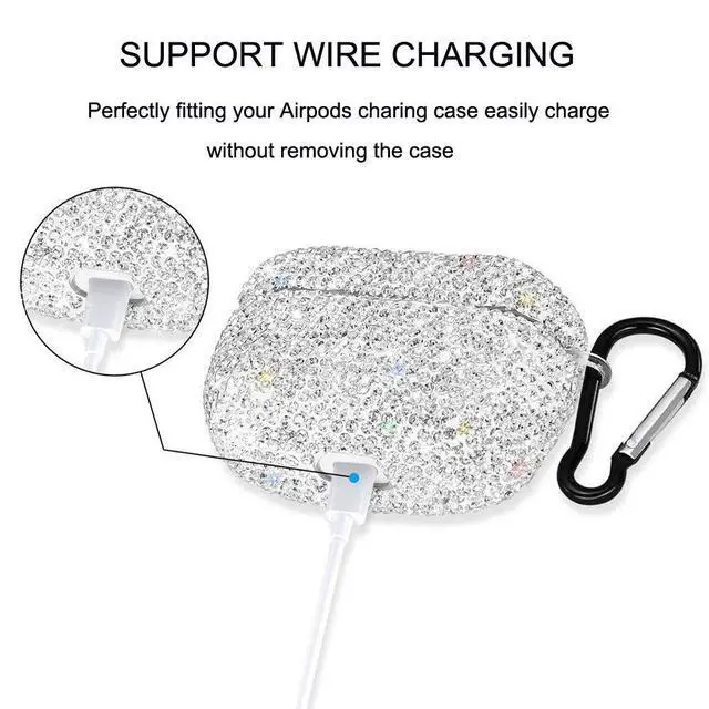 Alt view image 4 of 5 - Bling Rhinestones Cover for AirPods Pro Case,Cute Bling Crystal Rhinestone AirPod Pro Protective Case Cover Shockproof with Keychain for 2019 AirPods Pro Charging Case (Silver)