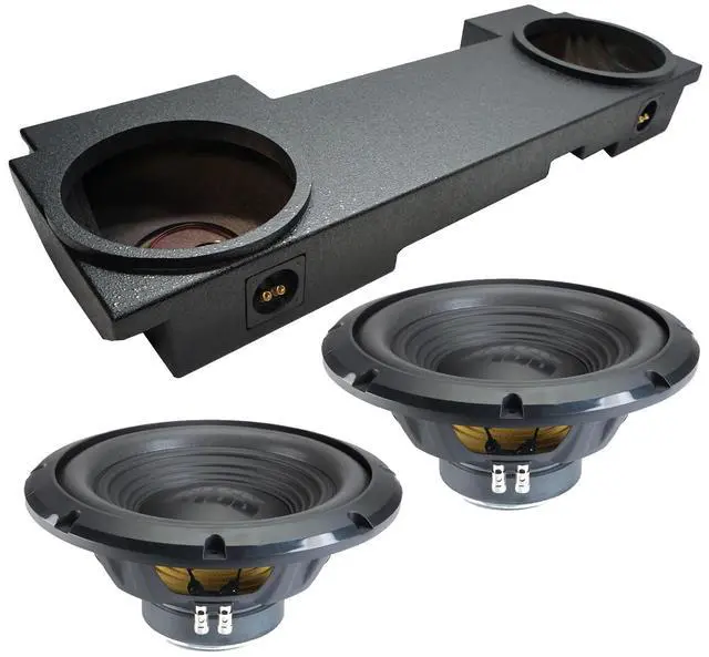 Main image of W12S4 Dual 12" Rhino Coated Sub Box Fits 2002-2013 Chevy Avalanche | Sealed loaded enclosure installed subwoofer drivers, 500W RMS combined power, 4 Ohm interior-lined design, 12 inch size