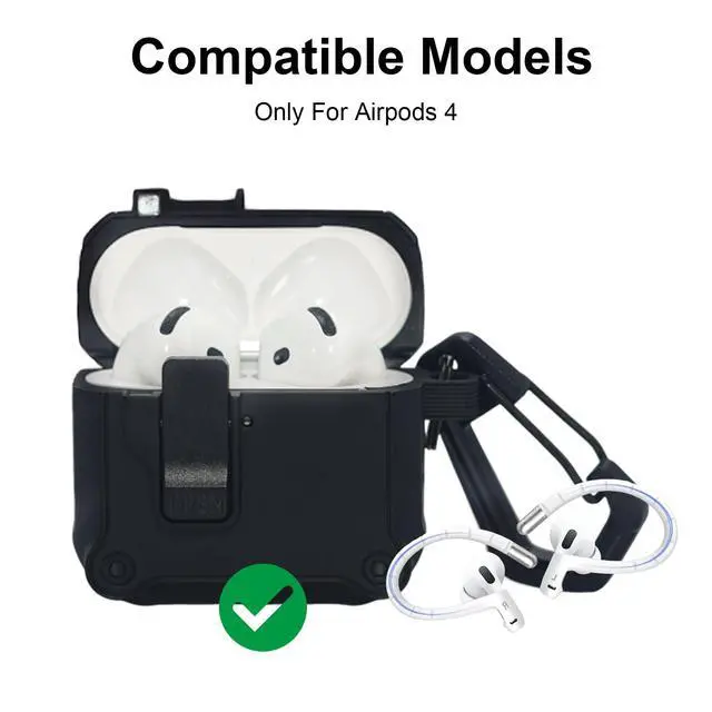 Alt view image 2 of 6 - Titanium Alloy Ear Hooks+Case Cover for AirPods 4th Generation (2024),Black | Added Anti-Lost Lanyard,Accessories That Fit Securely,Anti-slip Earhook Anti-Fall Case,Anti-Scratch,Silicone Ear Hooks