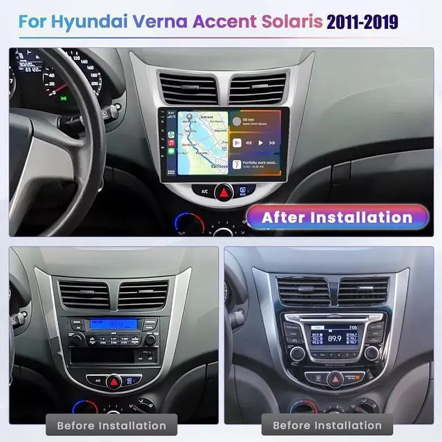 Alt view image 2 of 6 - Car Stereo Radio Fit for Hyundai Accent Verna Solaris 2011-2019, 9 inch Touchscreen Car Radio with Carplay Android Auto Support Bluetooth FM GPS Navigation Backup AHD Camera - 2+32G
