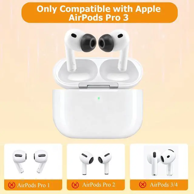 Alt view image 2 of 7 - Memory Foam Tips for Newest AirPods Pro 3, No Silicone Eartips Pain, Anti-Slip Replacement Ear Tips, Fit in The Charging Case, Reducing Noise Ear Tips, 3 Pairs (S/M/L, Black)
