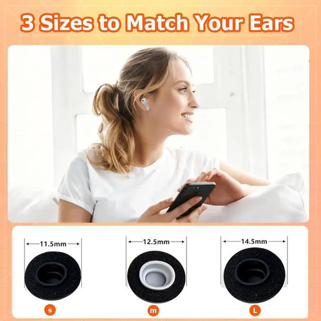 Alt view image 3 of 7 - Memory Foam Tips for Newest AirPods Pro 3, No Silicone Eartips Pain, Anti-Slip Replacement Ear Tips, Fit in The Charging Case, Reducing Noise Ear Tips, 3 Pairs (S/M/L, Black)