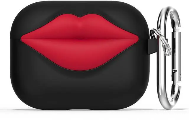 Main image of Super Cute 3D Red Lips Silicone Case for AirPods Pro 2/1 (Black) | Fun Two-Tone Design for Women Men, Best Gift for Your Lover & Unique Stylish Aesthetic Case to Make Your AirPods Stand Out