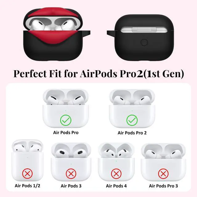 Alt view image 3 of 6 - Super Cute 3D Red Lips Silicone Case for AirPods Pro 2/1 (Black) | Fun Two-Tone Design for Women Men, Best Gift for Your Lover & Unique Stylish Aesthetic Case to Make Your AirPods Stand Out