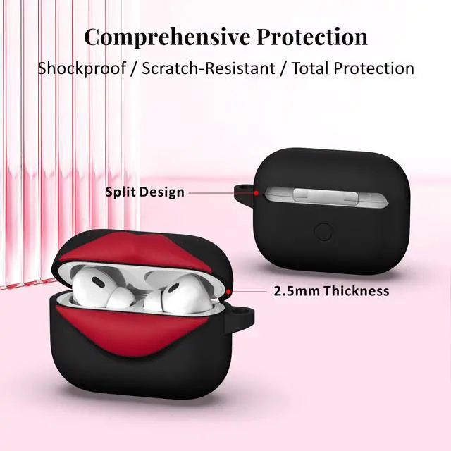 Alt view image 6 of 6 - Super Cute 3D Red Lips Silicone Case for AirPods Pro 2/1 (Black) | Fun Two-Tone Design for Women Men, Best Gift for Your Lover & Unique Stylish Aesthetic Case to Make Your AirPods Stand Out