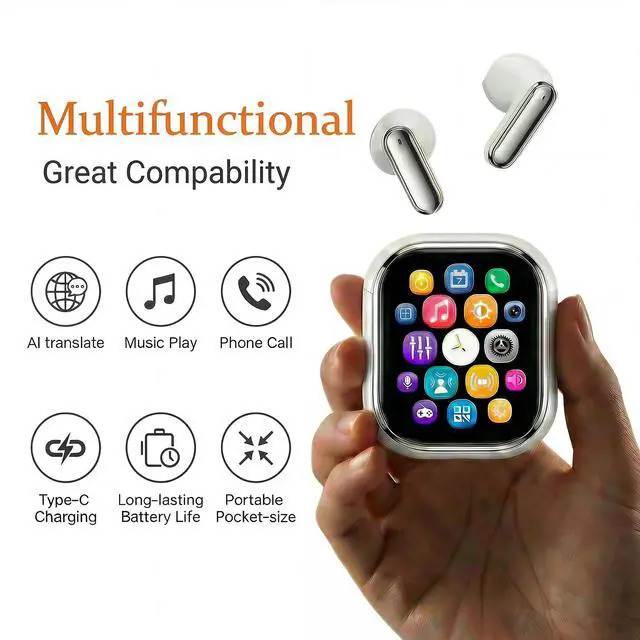 Alt view image 2 of 7 - NE20 AI Translation Earbuds Real Time Wireless Bluetooth Headphones In-Ear Translator Earphones with Touch Screen Support 156 Languages Translation AI Ear Buds for Travel Business Learning (White)