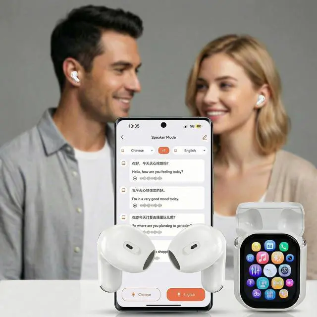 Alt view image 4 of 7 - NE20 AI Translation Earbuds Real Time Wireless Bluetooth Headphones In-Ear Translator Earphones with Touch Screen Support 156 Languages Translation AI Ear Buds for Travel Business Learning (White)