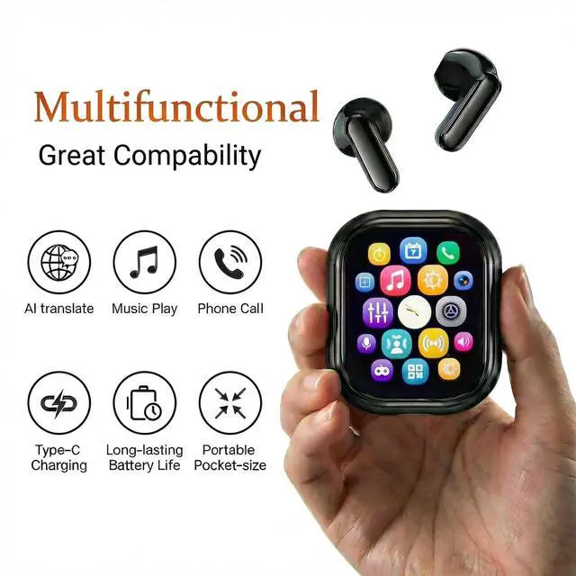Alt view image 2 of 7 - NE20 AI Translation Earbuds Real Time Wireless Bluetooth Headphones In-Ear Translator Earphones with Touch Screen Support 156 Languages Translation AI Ear Buds for Travel Business Learning (Black)