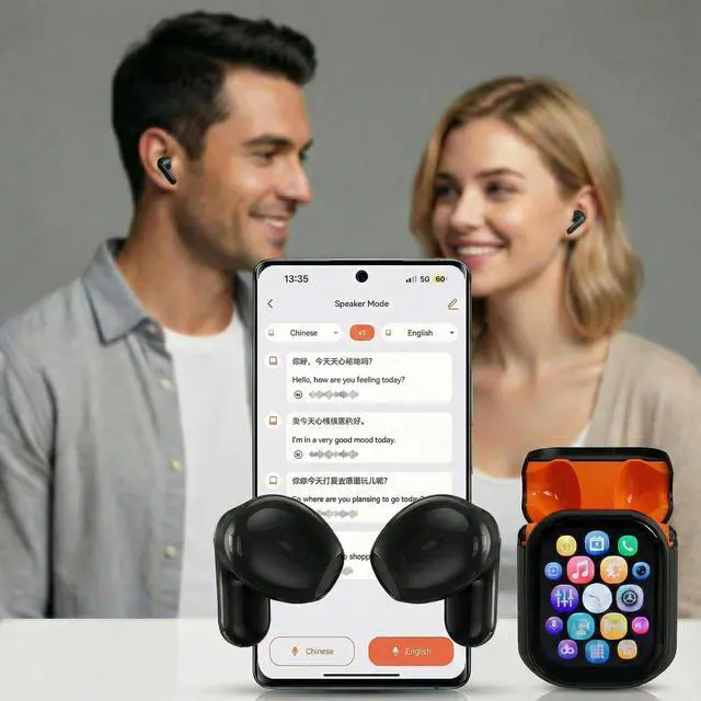Alt view image 4 of 7 - NE20 AI Translation Earbuds Real Time Wireless Bluetooth Headphones In-Ear Translator Earphones with Touch Screen Support 156 Languages Translation AI Ear Buds for Travel Business Learning (Black)