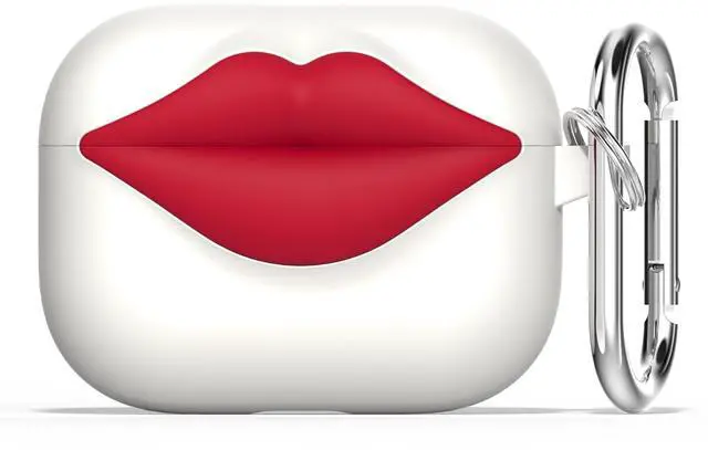 Main image of Super Cute 3D Red Lips Silicone Case for AirPods Pro 2/1(White) | Fun Two-Tone Design for Women Men, Best Gift for Your Lover & Unique Stylish Aesthetic Case to Make Your AirPods Stand Out