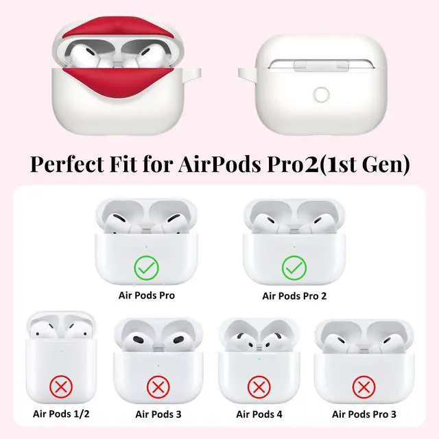 Alt view image 3 of 6 - Super Cute 3D Red Lips Silicone Case for AirPods Pro 2/1(White) | Fun Two-Tone Design for Women Men, Best Gift for Your Lover & Unique Stylish Aesthetic Case to Make Your AirPods Stand Out