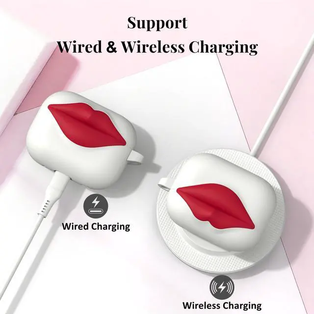 Alt view image 5 of 6 - Super Cute 3D Red Lips Silicone Case for AirPods Pro 2/1(White) | Fun Two-Tone Design for Women Men, Best Gift for Your Lover & Unique Stylish Aesthetic Case to Make Your AirPods Stand Out