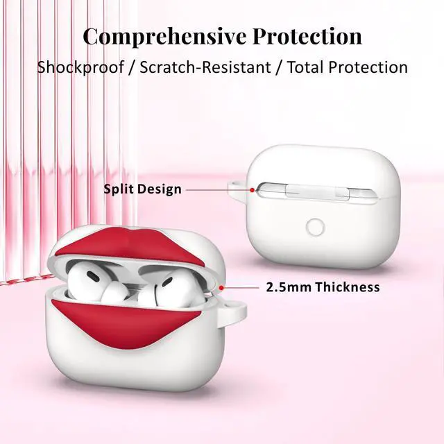 Alt view image 6 of 6 - Super Cute 3D Red Lips Silicone Case for AirPods Pro 2/1(White) | Fun Two-Tone Design for Women Men, Best Gift for Your Lover & Unique Stylish Aesthetic Case to Make Your AirPods Stand Out
