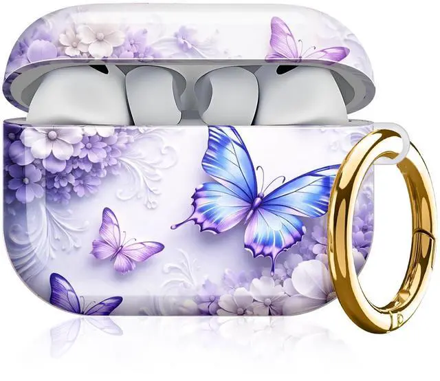 Main image of Compatible with AirPod Pro 3 Case, Cute Hard TPU Protective Cover with Keychain, Shockproof Design Case for Women & Girls,Butterfly Floral