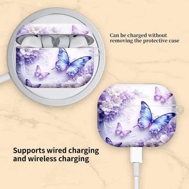 Alt view image 5 of 6 - Compatible with AirPod Pro 3 Case, Cute Hard TPU Protective Cover with Keychain, Shockproof Design Case for Women & Girls,Butterfly Floral