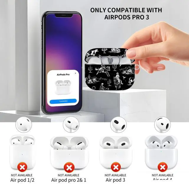 Alt view image 3 of 6 - Compatible with AirPod Pro 3 Case, Cute Hard TPU Protective Cover with Keychain, Shockproof Design Case for Women & Girls,Cowboy Riding Horse Cow Cacti