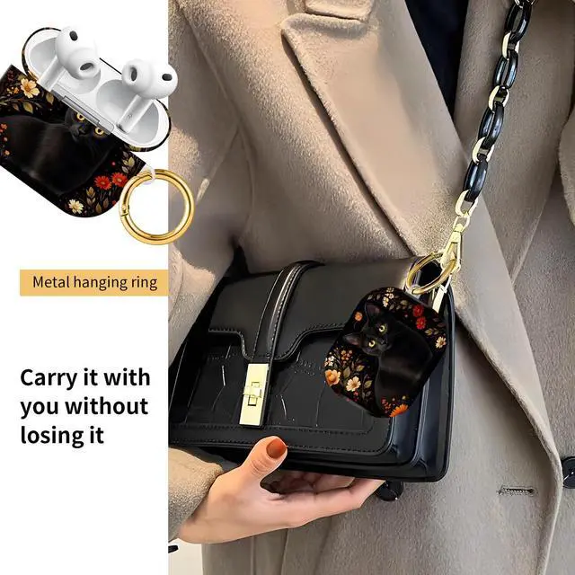 Alt view image 2 of 6 - Compatible with AirPod Pro 3 Case, Cute Hard TPU Protective Cover with Keychain, Shockproof Design Case for Women & Girls,Black Cat Floral