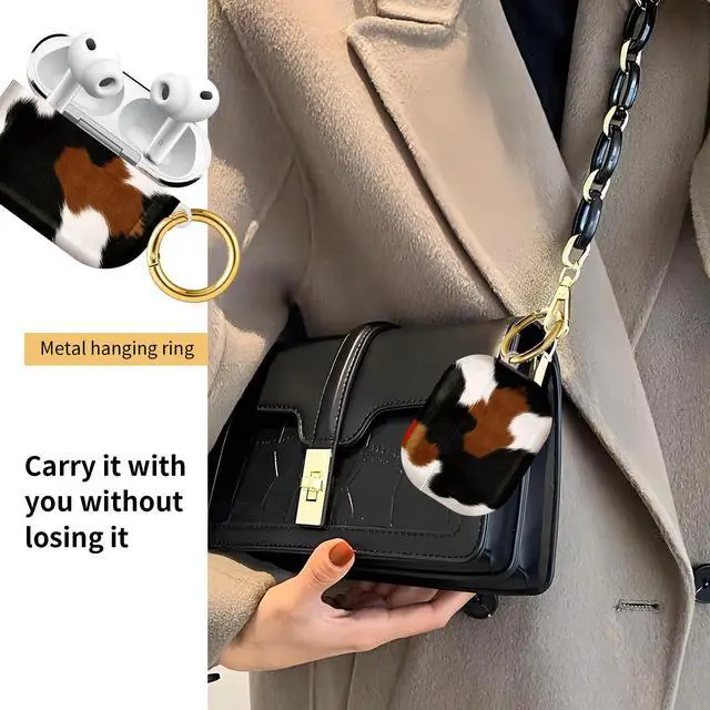 Alt view image 2 of 6 - Compatible with AirPod Pro 3 Case, Cute Hard TPU Protective Cover with Keychain, Shockproof Design Case for Women & Girls,Cow Black Brown