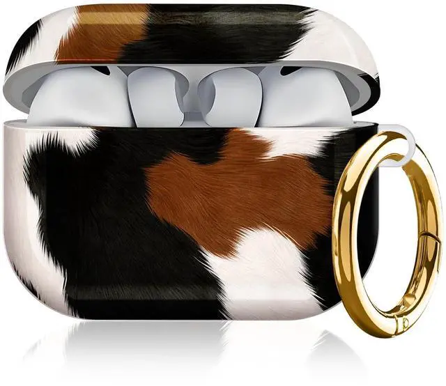 Main image of Compatible with AirPod Pro 3 Case, Cute Hard TPU Protective Cover with Keychain, Shockproof Design Case for Women & Girls,Cow Black Brown