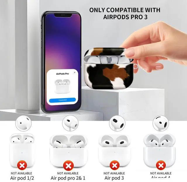 Alt view image 3 of 6 - Compatible with AirPod Pro 3 Case, Cute Hard TPU Protective Cover with Keychain, Shockproof Design Case for Women & Girls,Cow Black Brown