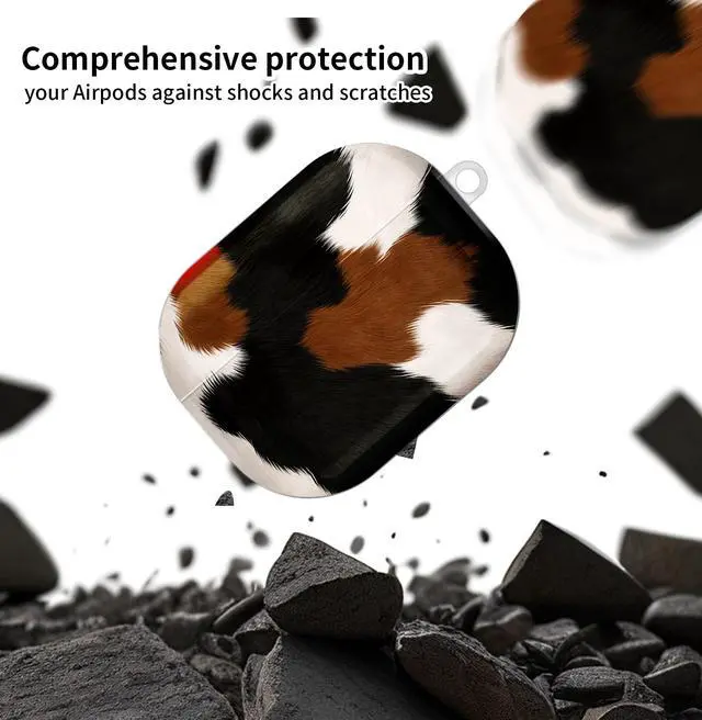 Alt view image 4 of 6 - Compatible with AirPod Pro 3 Case, Cute Hard TPU Protective Cover with Keychain, Shockproof Design Case for Women & Girls,Cow Black Brown