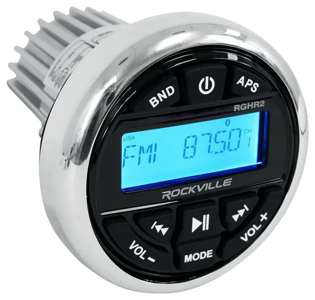 Alt view image 3 of 7 - RGHR2 Marine Gauge Hole Receiver Bundle with RWB80B 8" Speakers | IP66 Waterproof, Bluetooth, USB, AM/FM, RCA Aux, 8" Black Wakeboard Tower Speaker Pair, Wired Remote, Boat, 2-Items