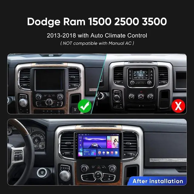 Alt view image 2 of 7 - Car Radio for Dodge Ram 1500 2500 3500 2013-2018 Built-in Wireless CarPlay Android Auto. 9in Car Radio Player with Bluetooth WiFi Mirror Link Split Screen GPS Navigation AHD Camera Mic 2+32G