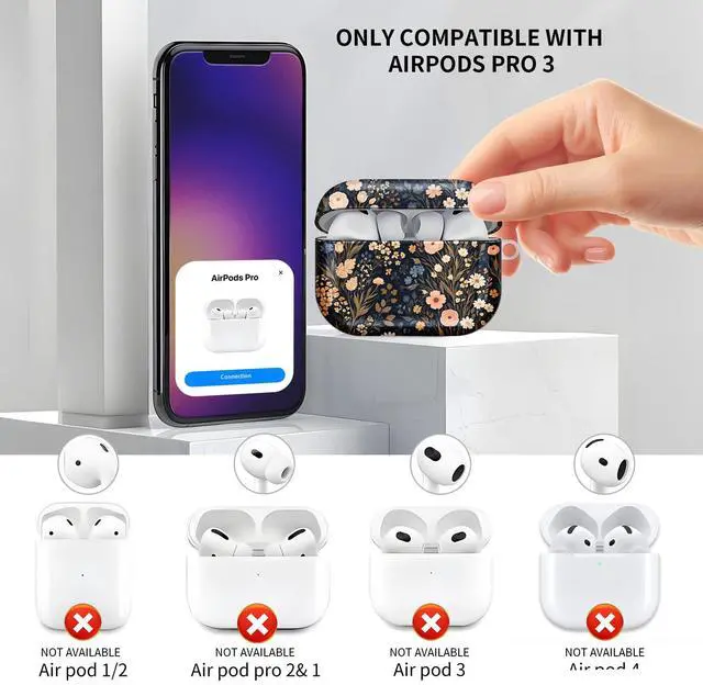 Alt view image 3 of 6 - Compatible with AirPod Pro 3 Case, Cute Hard TPU Protective Cover with Keychain, Shockproof Design Case for Women & Girls,Floral Colors